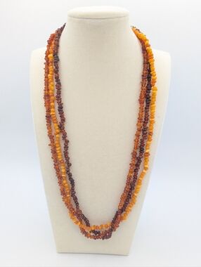 Genuine Baltic Amber Bead Triple Strand Necklace 24" Cognac Honey Butterscotch